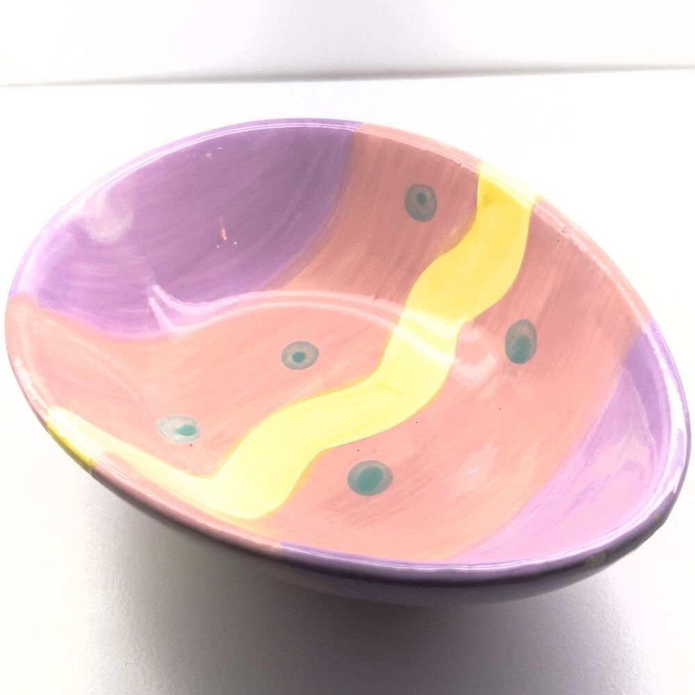 Russ Berrie &Co Pink/Purple/Pastel Easter Egg Ceramic Bowl/ Candy Dish